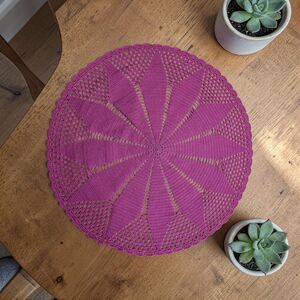 Handmade Crochet Doily 16" Round Pink Table Centerpiece Mercerized Cotton New
